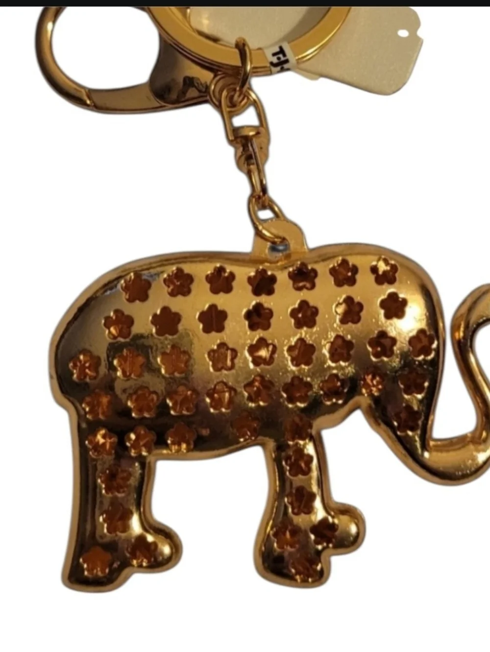 New Natasha‎ Gold Elephant Charm/Keychain, Black & Cream Enamel Accents, Bling